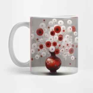 Red and White Abstract Flowers in a Red Vase Mug